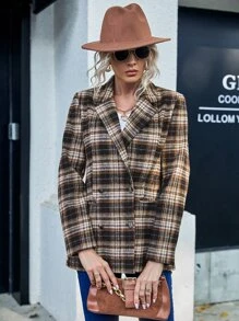 Plaid Double Breasted Blazer - Multicolor - View 6