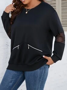 SHEIN Clasi Sudadera de malla en contraste con diseño de cremallera - Negro - Ver 3