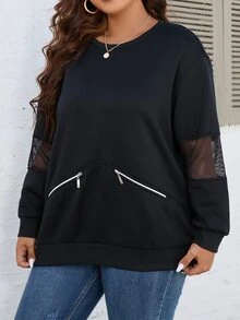 SHEIN Clasi Sudadera de malla en contraste con diseño de cremallera - Negro - Ver 5