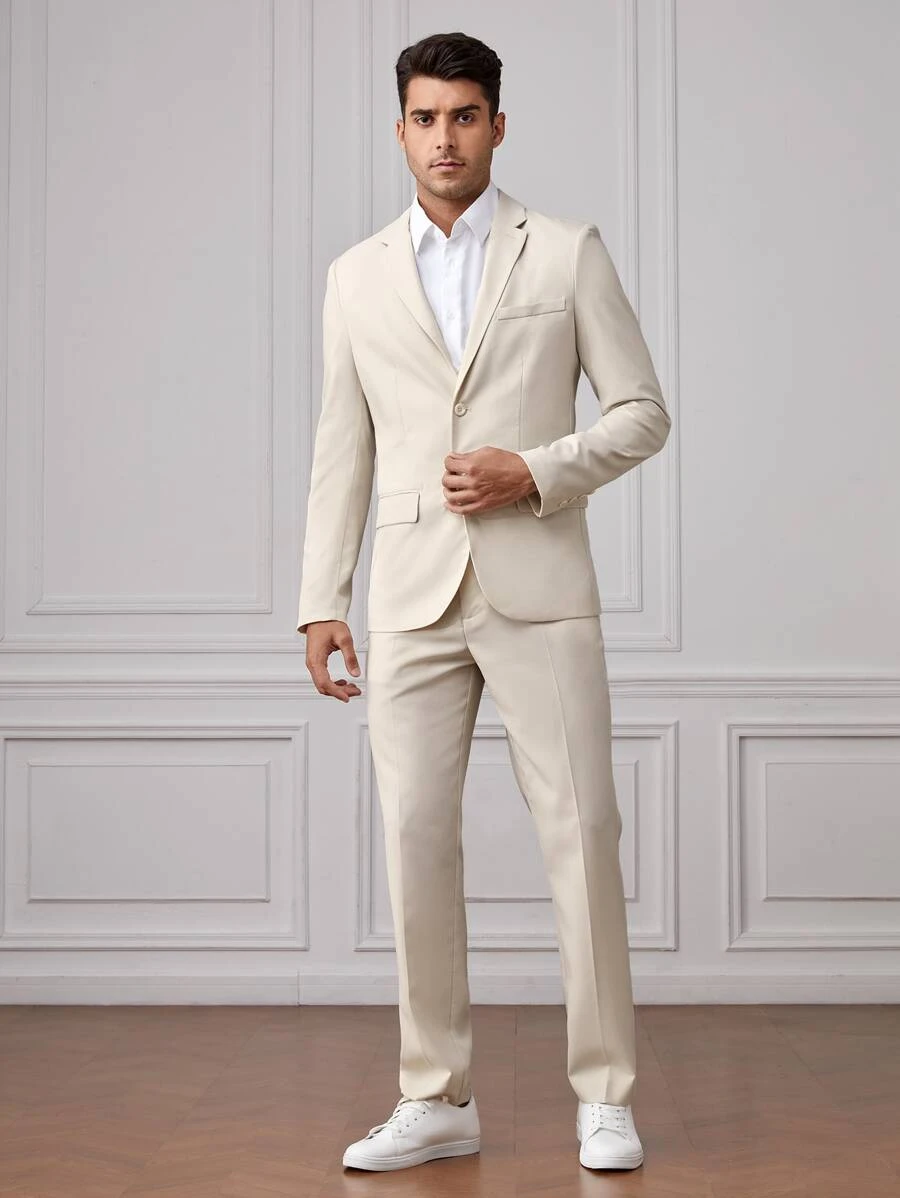 Manfinity VCAY Men Single Breasted Blazer & Trousers Suit Set - Beige - View 1
