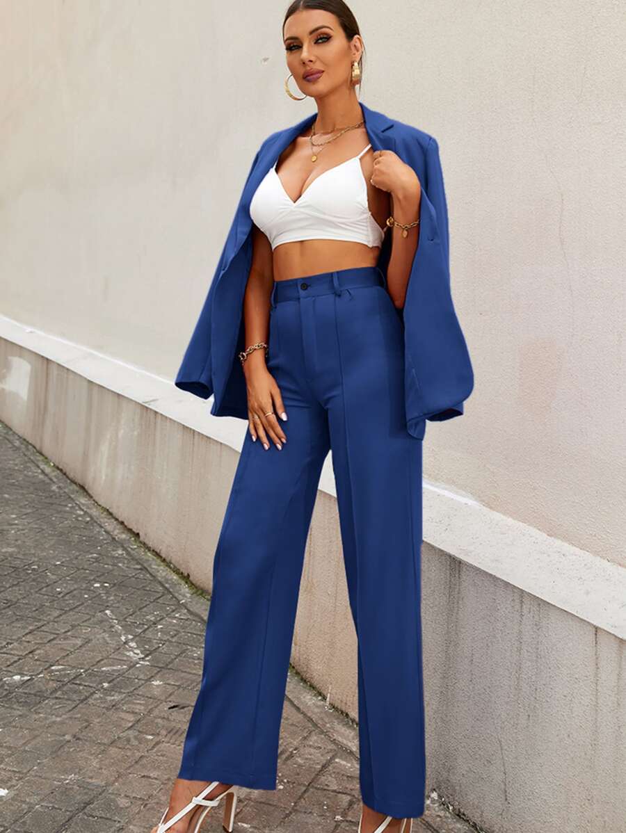 GENKIRA High Waist Seam Detail Trousers - Royal Blue - View 1