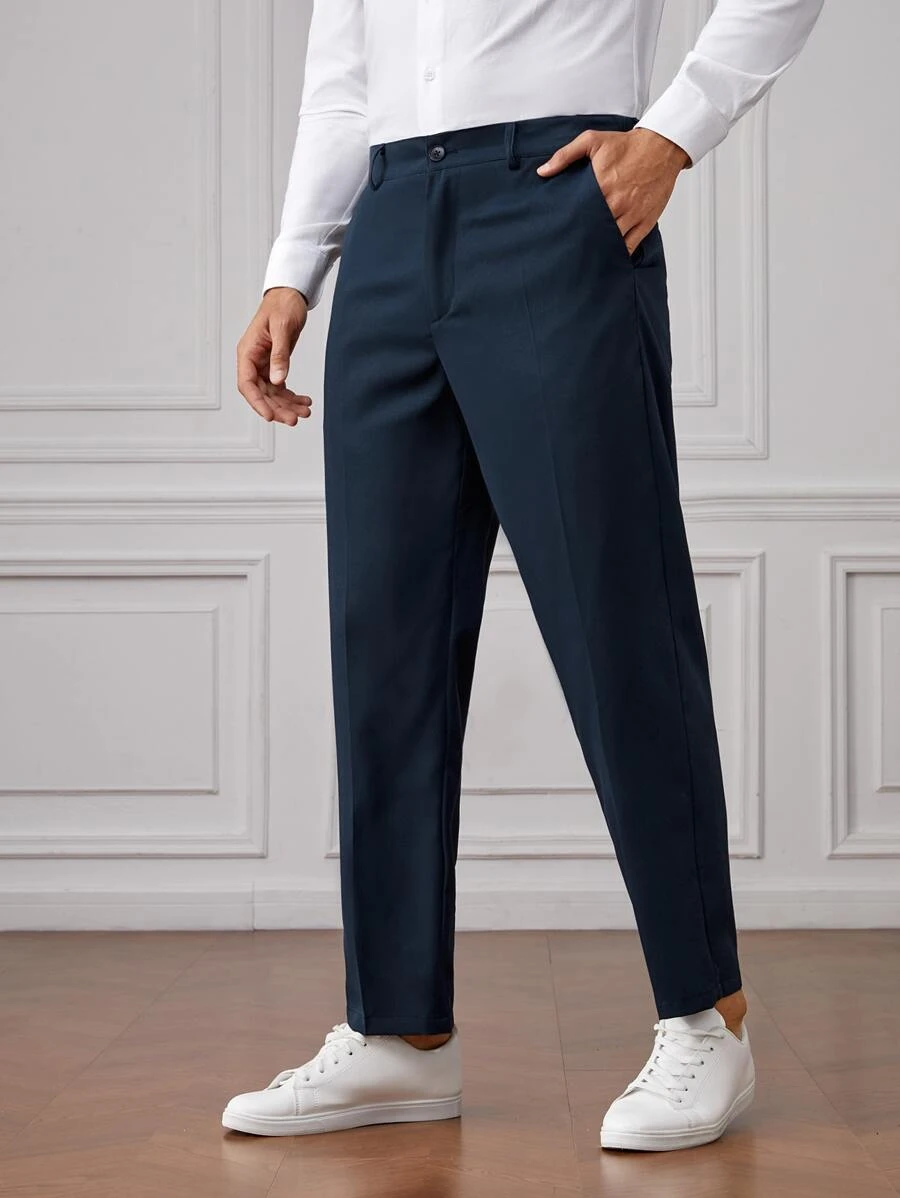 GENTILAND Men Slant Pocket Suit Pants - Navy Blue - View 1