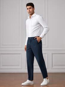 GENTILAND Men Slant Pocket Suit Pants - Navy Blue - View 4