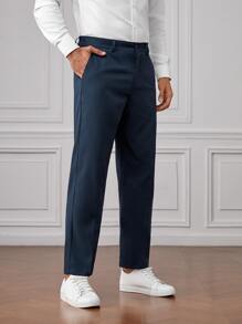 GENTILAND Men Slant Pocket Suit Pants - Navy Blue - View 5