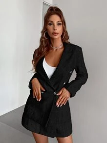 Aveloria Double Breasted Tweed Blazer Workwear - Black - View 4