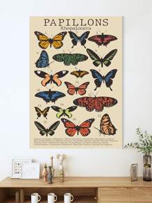 1pc Letter & Butterfly Print Unframed Painting - Multicolor - View 1