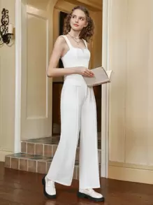 SHEIN MOD Notched Neck Crop Cami Top & Pants