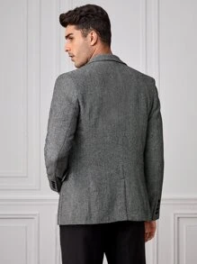 GENTILAND Men Lapel Collar Single Breasted Blazer - Grey - View 7