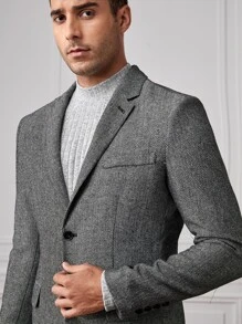 GENTILAND Men Lapel Collar Single Breasted Blazer - Grey - View 3