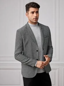 GENTILAND Men Lapel Collar Single Breasted Blazer - Grey - View 5