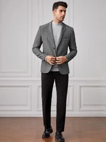 GENTILAND Men Lapel Collar Single Breasted Blazer - Grey - View 6