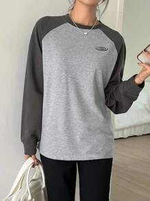 DAZY 字母拼色插肩袖 T 恤，秋季服装学院风上衣，长袖女式上衣