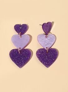 Heart Drop Earrings - Purple - View 2