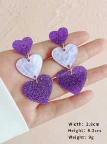 Heart Drop Earrings - Purple - View 3