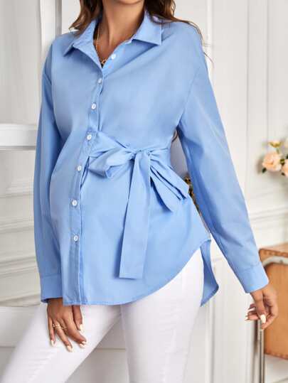 SHEIN Maternity Drop Shoulder Tie Side Shirt