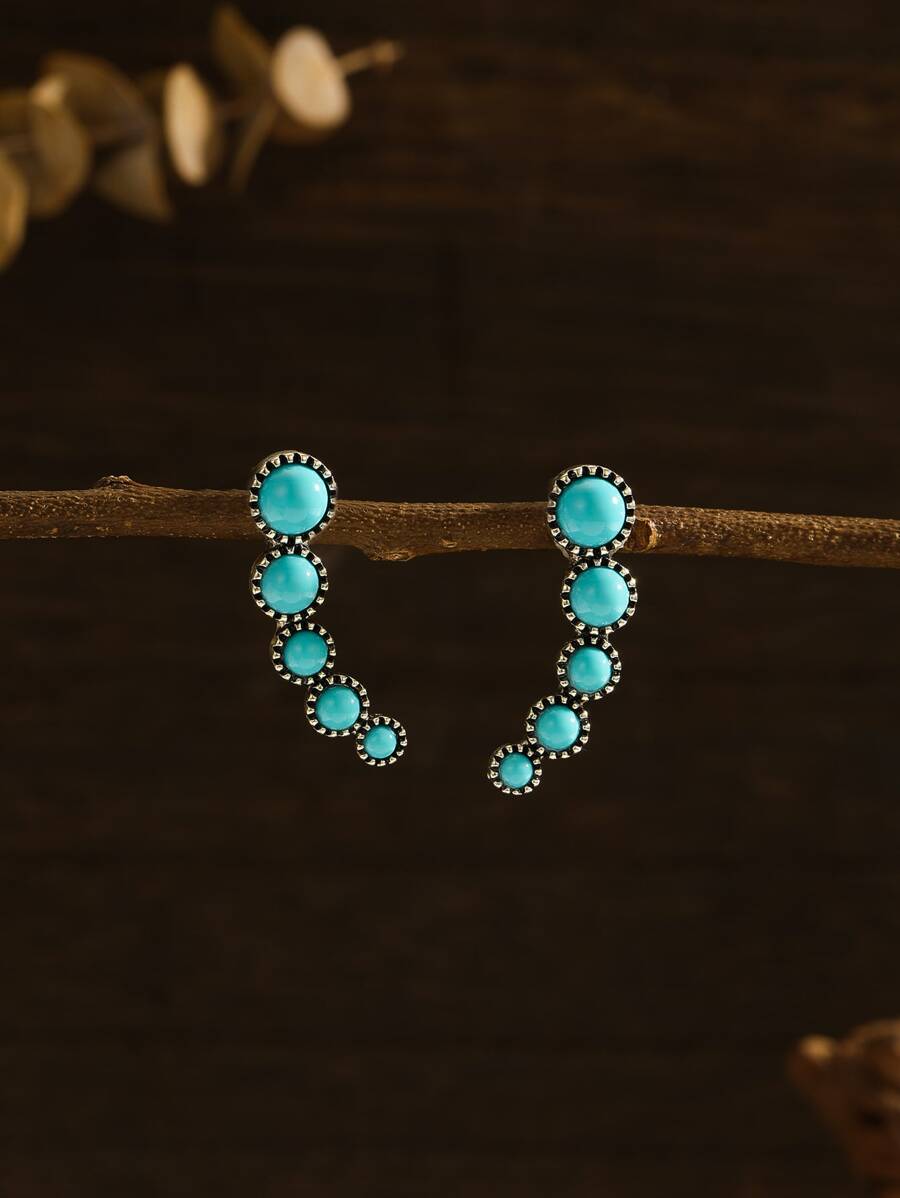 Hoa tai Stud trang trí màu ngọc lam - Màu xanh lam - Xem 1