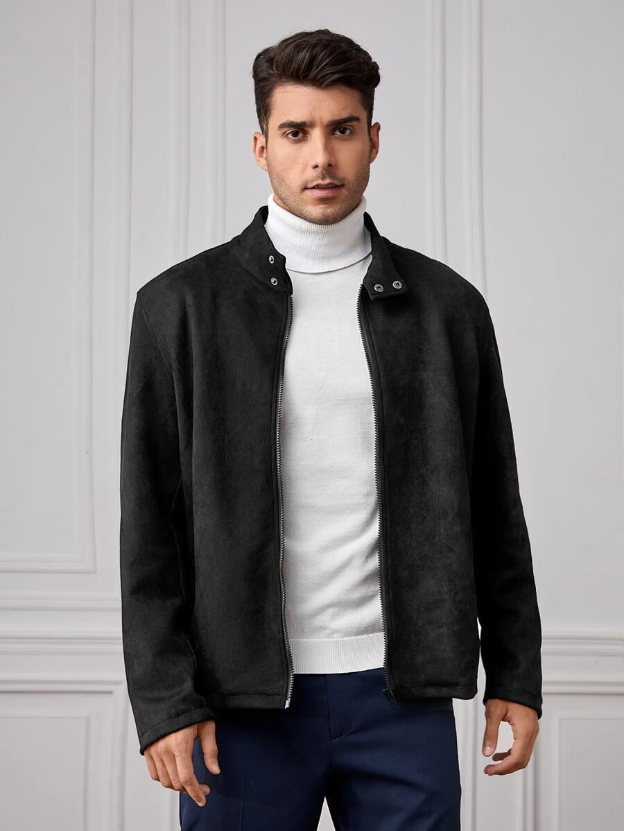 Manfinity Hombres Cazadora con cremallera - Negro - Ver 1