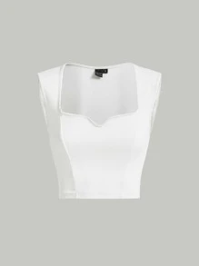 SHEIN MOD Top tank escote corazón tejido de canalé - Blanco - Ver 1