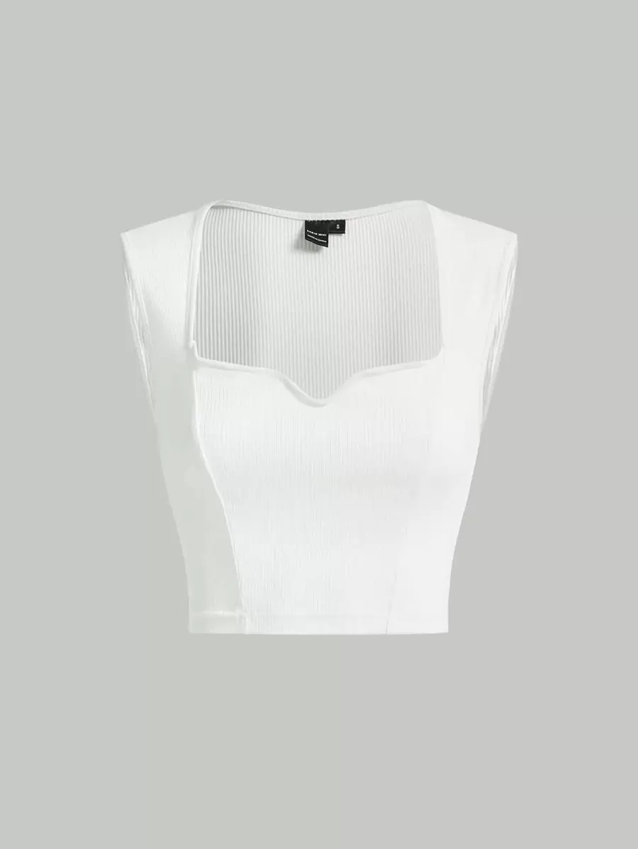 SHEIN MOD Top tank escote corazón tejido de canalé - Blanco - Ver 1