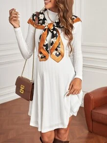 SHEIN Maternity Cable Knit Stand Neck Dress - White - View 6