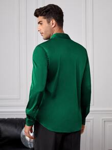 Manfinity Men Button Front Satin Shirt - Dark Green - View 2
