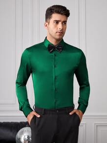 Manfinity Men Button Front Satin Shirt - Dark Green - View 3