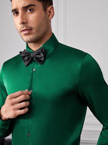 Manfinity Men Button Front Satin Shirt - Dark Green - View 6