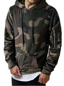 Manfinity LEGND 男士拉鍊裝飾用品迷彩連帽衫 - 彩色 - 查看 4