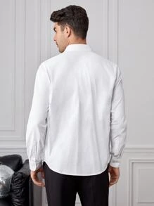 GENTILAND Men Cotton Button Front Shirt Without Bow - White - View 2