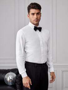 GENTILAND Men Cotton Button Front Shirt Without Bow - White - View 3