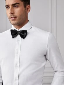 GENTILAND Men Cotton Button Front Shirt Without Bow - White - View 4