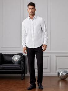 GENTILAND Men Cotton Button Front Shirt Without Bow - White - View 5