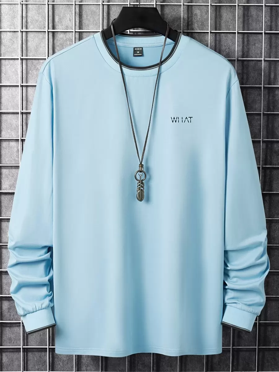 Manfinity Homme Hombres Camiseta con estampado de letra - Celeste - Ver 1