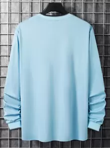 Manfinity Homme Hombres Camiseta con estampado de letra - Celeste - Ver 2