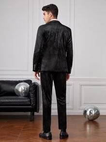 Manfinity Men Button Front Blazer Vest & Blazer And Trousers - Black - View 2