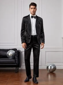 Manfinity Men Button Front Blazer Vest & Blazer And Trousers - Black - View 5