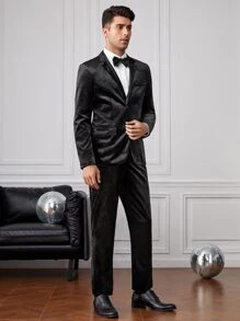 Manfinity Men Button Front Blazer Vest & Blazer And Trousers - Black - View 6