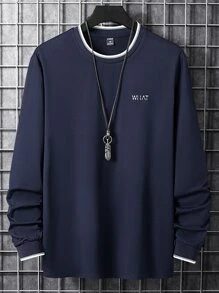 Manfinity Homme Tops Nam Lá thư Giải trí - Màu xanh hải quân - Xem 1