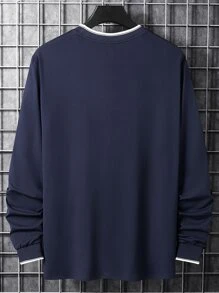 Manfinity Homme Tops Nam Lá thư Giải trí - Màu xanh hải quân - Xem 2