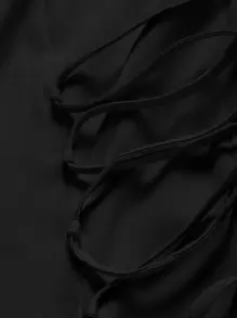 SHEIN EZwear 秋冬女士日常纯色系带西装外套 - 黑色 - 查看 5