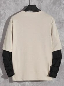 Manfinity RebelGame Men T-Shirts Fit Crew Neck Drop Shoulder Long Sleeve Slogan Tee Casual Back To School Clothes Summer Polyester - Khaki - View 2