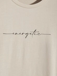 Manfinity RebelGame Men T-Shirts Fit Crew Neck Drop Shoulder Long Sleeve Slogan Tee Casual Back To School Clothes Summer Polyester - Khaki - View 3