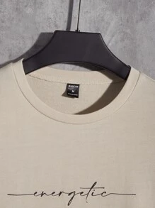 Manfinity RebelGame Men T-Shirts Fit Crew Neck Drop Shoulder Long Sleeve Slogan Tee Casual Back To School Clothes Summer Polyester - Khaki - View 4