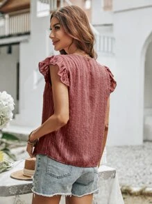 SHEIN Unity Swiss Dot Butterfly Sleeve Blouse - Redwood - View 2