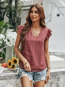 SHEIN Unity Swiss Dot Butterfly Sleeve Blouse - Redwood - View 4