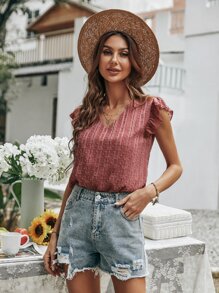 SHEIN Unity Swiss Dot Butterfly Sleeve Blouse - Redwood - View 6