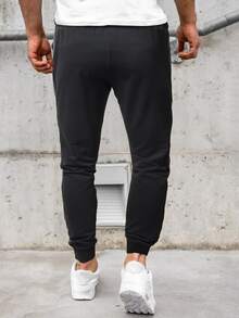 Manfinity Men Letter Graphic Contrast Sideseam Drawstring Waist Joggers - Black - View 2