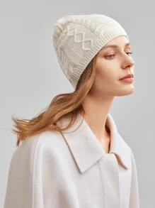 MOTF PREMIUM CASHMERE & WOOL CABLE KNIT BEANIE - Beige - View 2