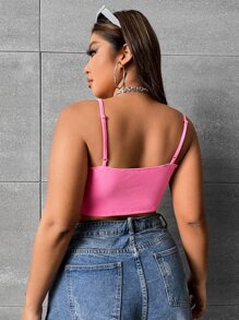 SHEIN SXY Plus Fringe Trim Crop Cami Top - Pink - View 2