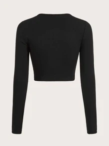 SHEIN EZwear Buckle Detail Cut Out Front Crop Tee - Black - View 2